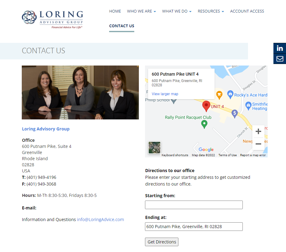 Contact Page for Loring Advice
