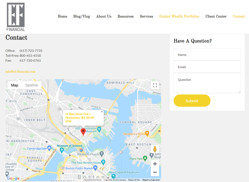 Contact Page for EF Financial