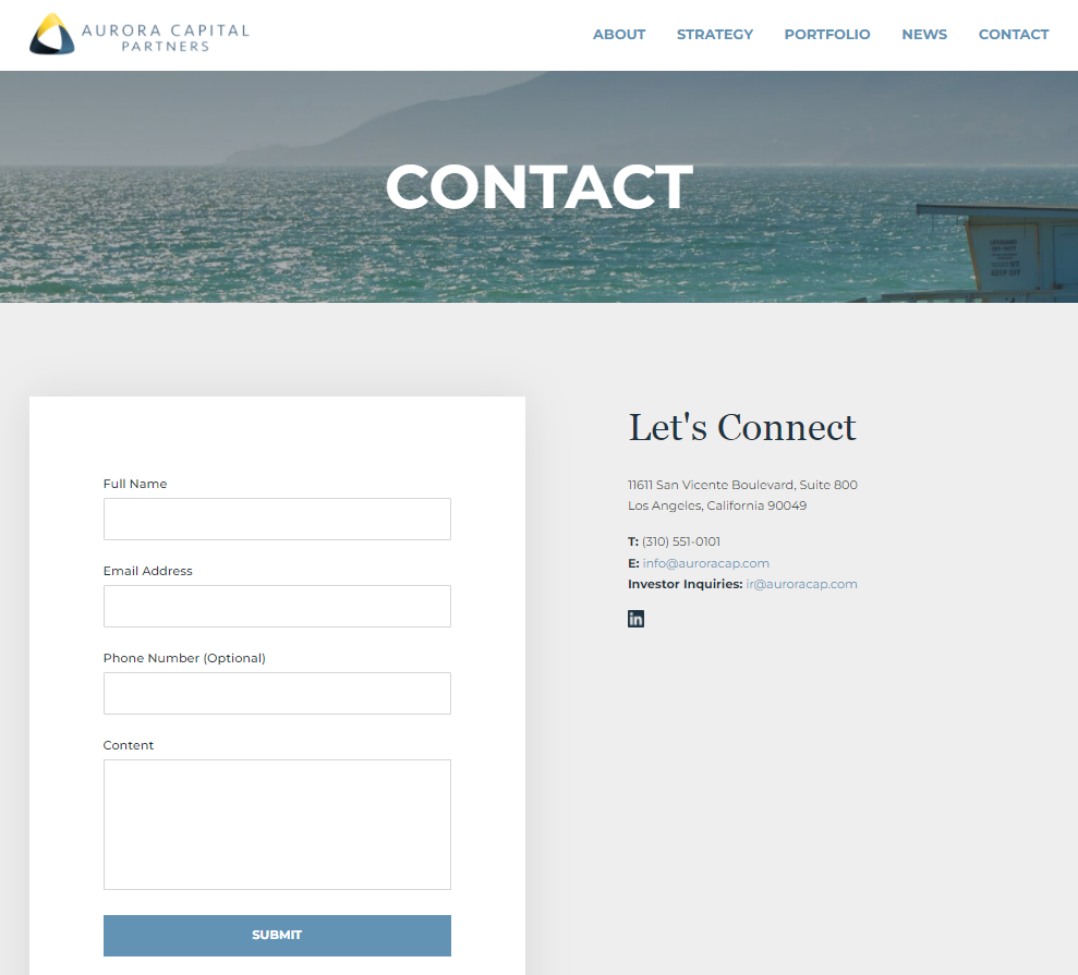 Contact Page for Auroracap