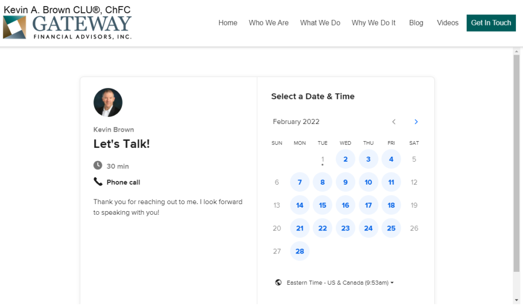 Contact Page for Kevin Brown FInancial