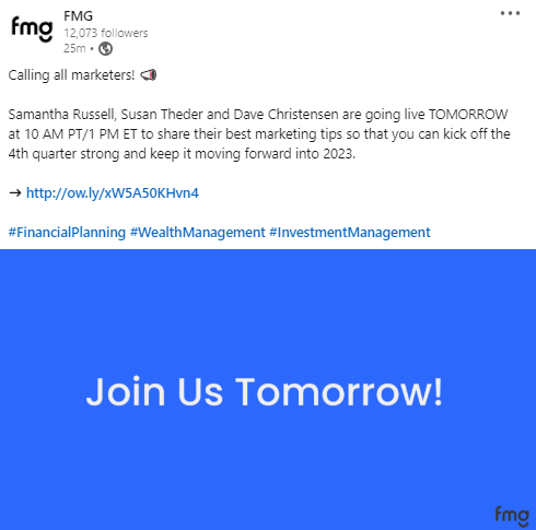 An event being held online by FMG