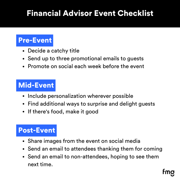 Financial Advisor Event Checklist