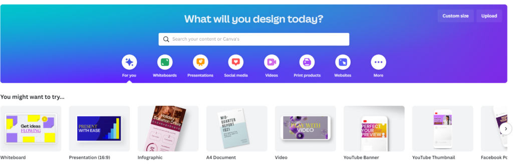 Canva homepage