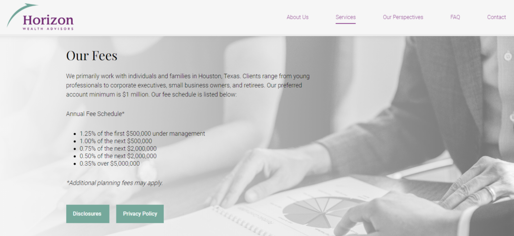 Horizon wealth advisors fees