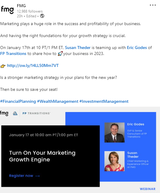 Webinar marketing on LinkedIn FMG