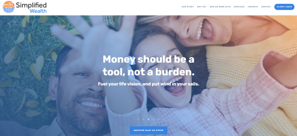 Simplified Wealth CTA On their Homepage