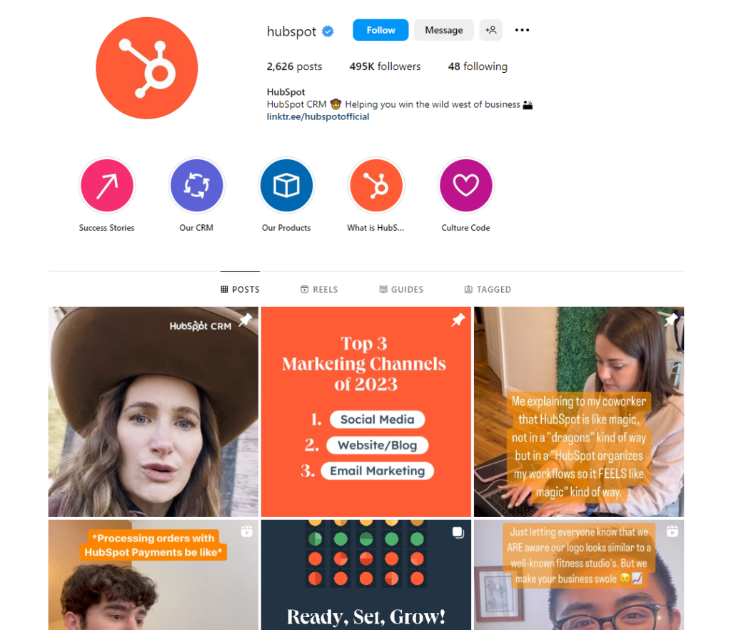 hubspot's instagram page