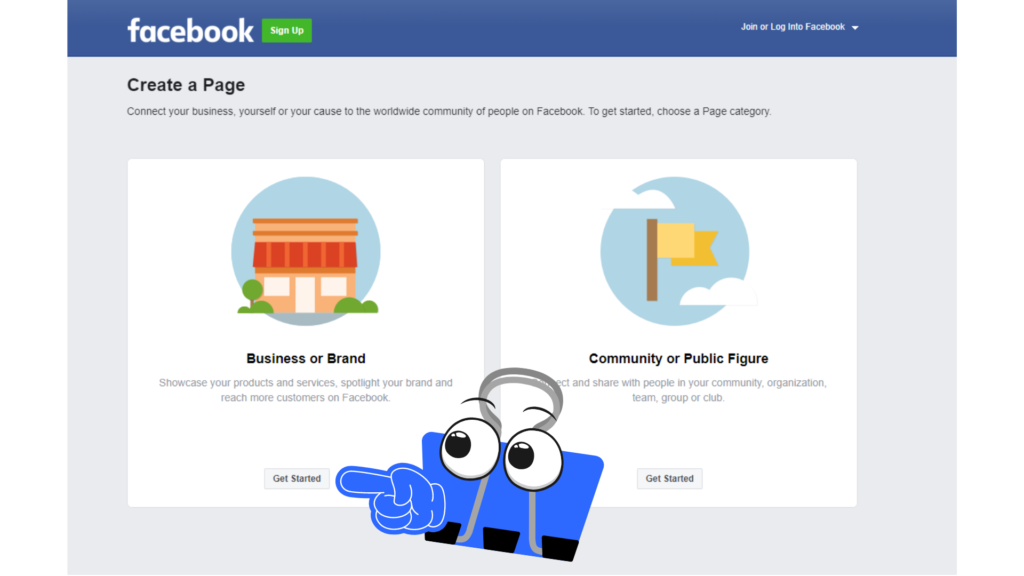 choosing to create a page for business